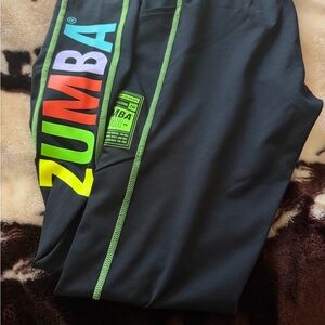 Zumba Black Leggings with Rainbow Logo S EUC
